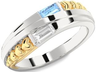 Silver & 10K gold Heart Two Stone Promise Ring