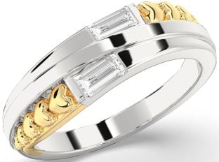 Diamond Platinum & Yellow Gold Heart Baguette Two Stone Ring