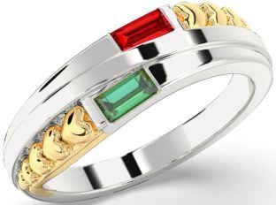 Emerald Platinum & Yellow Gold Heart Two Stone Birthstone Ring