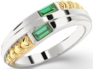 Emerald Platinum & Yellow Gold Heart Two Stone Birthstone Ring