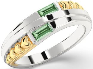 Emerald Platinum & Yellow Gold Heart Two Stone Birthstone Ring
