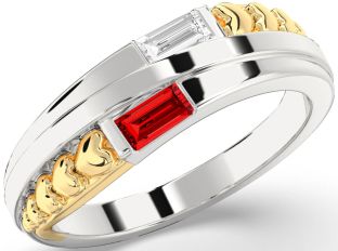 Emerald Platinum & Yellow Gold Heart Two Stone Birthstone Ring