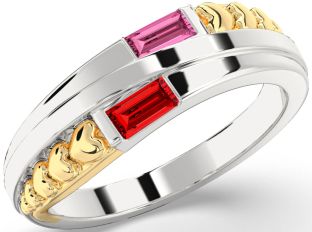 Emerald Platinum & Yellow Gold Heart Two Stone Birthstone Ring