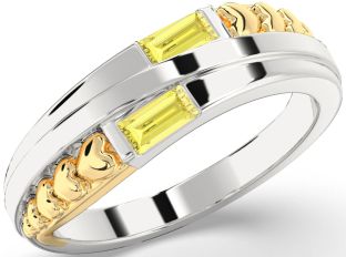 Emerald Platinum & Yellow Gold Heart Two Stone Birthstone Ring