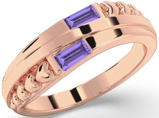 Emerald Rose Gold Heart Two Stone Birthstone Ring