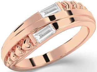 Diamond Rose Gold Heart Baguette Two Stone Ring