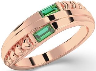 Emerald Rose Gold Heart Two Stone Birthstone Ring