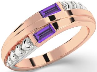 Emerald Platinum & Rose Gold Heart Two Stone Birthstone Ring