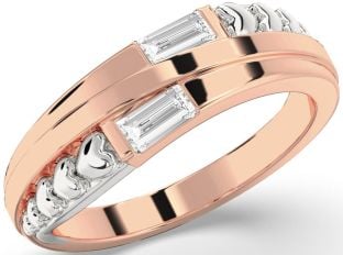 Diamond Platinum & Rose Gold Heart Baguette Two Stone Ring