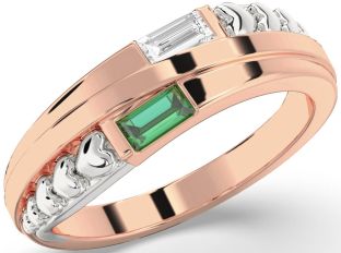 Emerald Platinum & Rose Gold Heart Two Stone Birthstone Ring