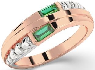 Emerald Platinum & Rose Gold Heart Two Stone Birthstone Ring