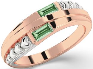Emerald Platinum & Rose Gold Heart Two Stone Birthstone Ring