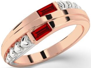 Emerald Platinum & Rose Gold Heart Two Stone Birthstone Ring