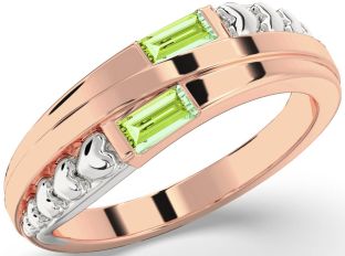 Emerald Platinum & Rose Gold Heart Two Stone Birthstone Ring