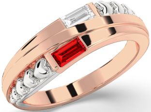 Emerald Platinum & Rose Gold Heart Two Stone Birthstone Ring