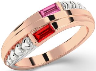 Emerald Platinum & Rose Gold Heart Two Stone Birthstone Ring