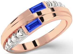 Emerald Platinum & Rose Gold Heart Two Stone Birthstone Ring