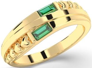 Emerald Gold Heart Two Stone Birthstone Ring