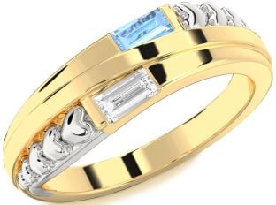 Gold Silver Heart Two Stone Promise Ring