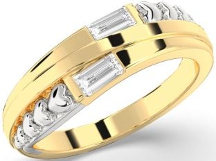 Diamond Platinum & Yellow Gold Heart Baguette Two Stone Ring