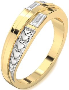 Diamond White Yellow Gold Heart Two Stone Ring