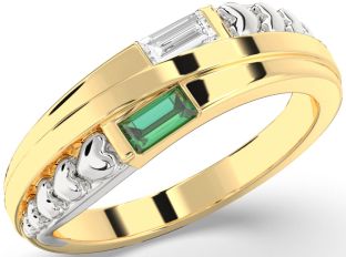 Emerald Platinum & Yellow Gold Heart Two Stone Birthstone Ring