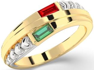 Emerald Platinum & Yellow Gold Heart Two Stone Birthstone Ring
