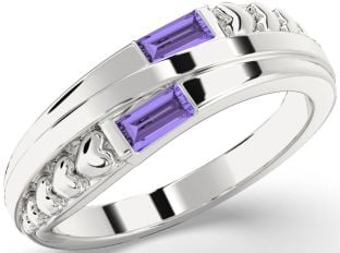 Emerald Platinum Heart Two Stone Birthstone Ring