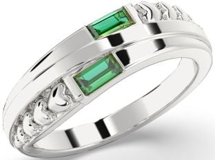 Emerald Silver Heart Two Stone Birthstone Ring