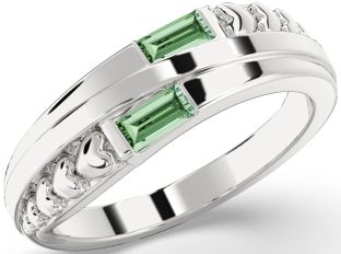 Emerald Platinum Heart Two Stone Birthstone Ring