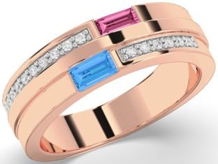 Men's Diamond Rose Gold Baguette Two Stone Promise Ring