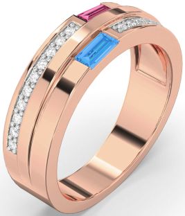 Men's Diamond Rose Gold Baguette Two Stone Promise Band Ring