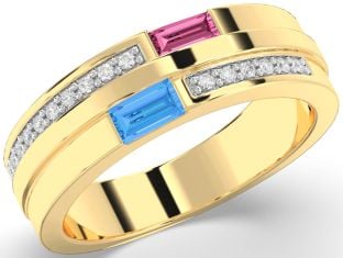 Men's Diamond Gold Baguette Two Stone Promise Ring