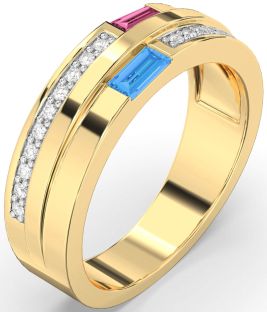 Men's Diamond Gold Baguette Two Stone Promise Band Ring