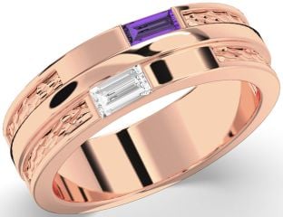 Men's Rose Gold Baguette Two Stone Promise Ring