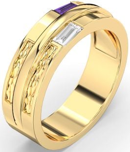 Men's Rose Gold Baguette Two Stone Promise Band Ring