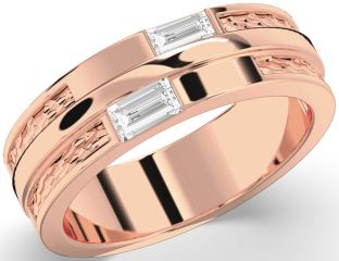 Men's Diamond Rose Gold Baguette Two Stone Ring