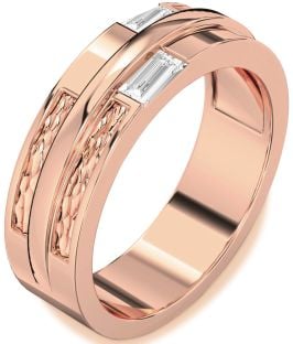 Men's Diamond Rose Gold Baguette Two Stone Band Ring