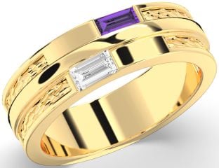 Men's Gold Baguette Two Stone Promise Ring