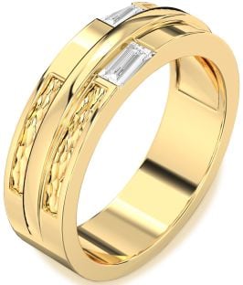 Men's Diamond Gold Baguette Two Stone Band Ring