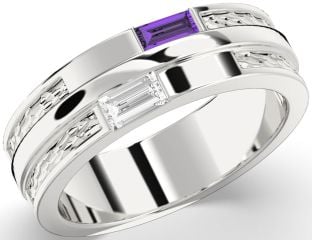 Men's Platinum Baguette Two Stone Promise Ring