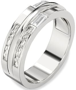 Men's Diamond Platinum Baguette Two Stone Band Ring