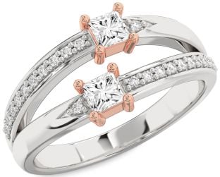 Diamond Platinum & Rose Gold Princess Two Stone Ring