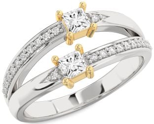 Diamond Platinum & Yellow Gold Princess Two Stone Ring