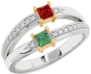 Diamond Platinum & Yellow Gold Princess Two Stone Promise Ring