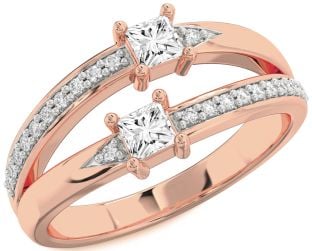 Diamond Rose Gold Princess Two Stone Ring