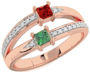 Diamond Rose Gold Silver Princess Two Stone Promise Ring