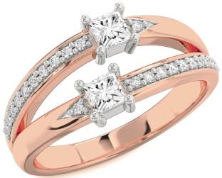 Diamond Platinum & Rose Gold Princess Two Stone Ring