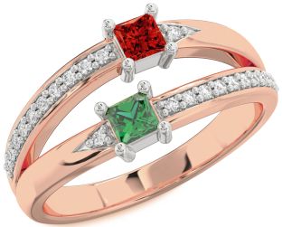 Diamond Platinum & Rose Gold Princess Two Stone Promise Ring