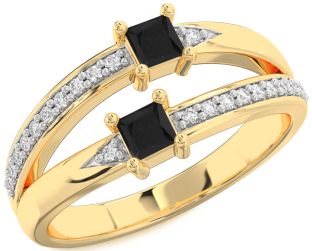 Black Diamond Gold Silver Princess Two Stone Ring